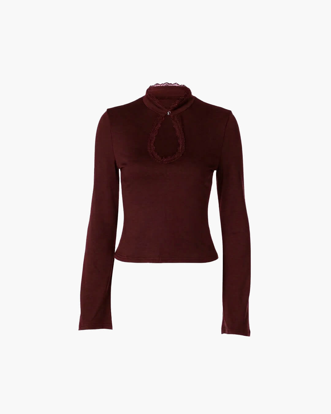 Liv High-Neck Keyhole Blouse in burgundy – product shot