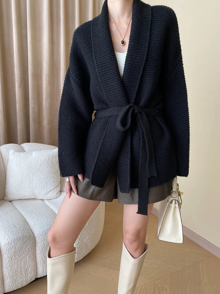 Abigail stickad cardigan med skärp
