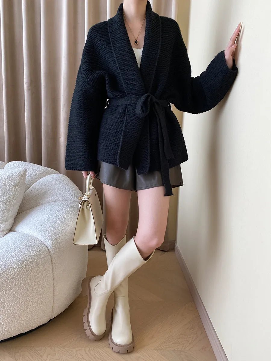 Abigail stickad cardigan med skärp