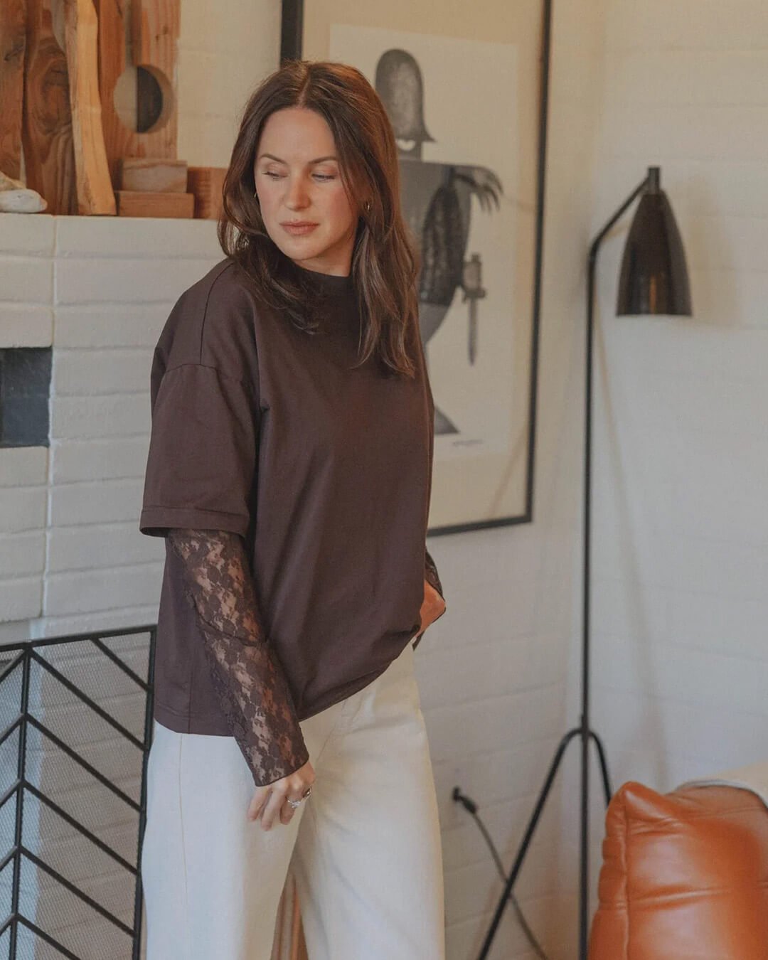 Adaora långärmad tröja med spetsinfällningar