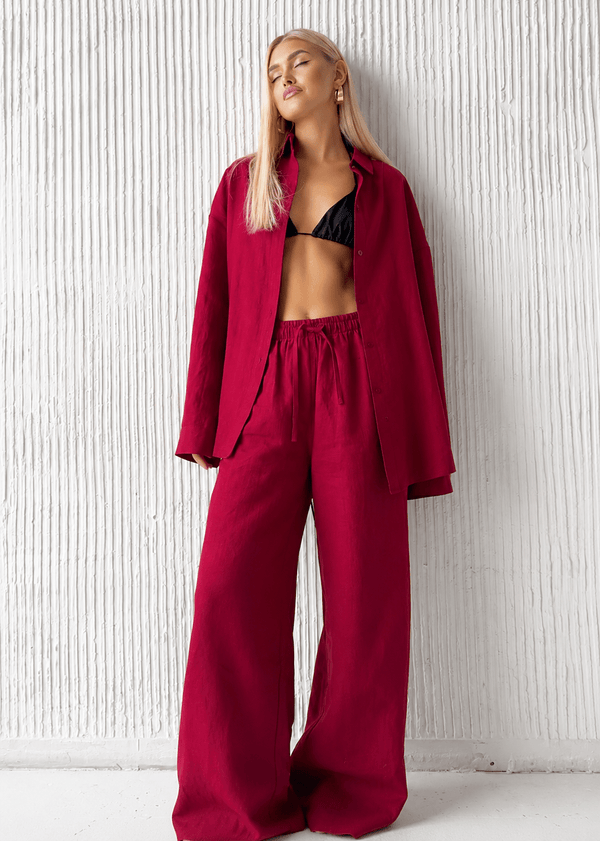 Adero Relaxed Cotton Shirt & Wide-Leg Pants Set