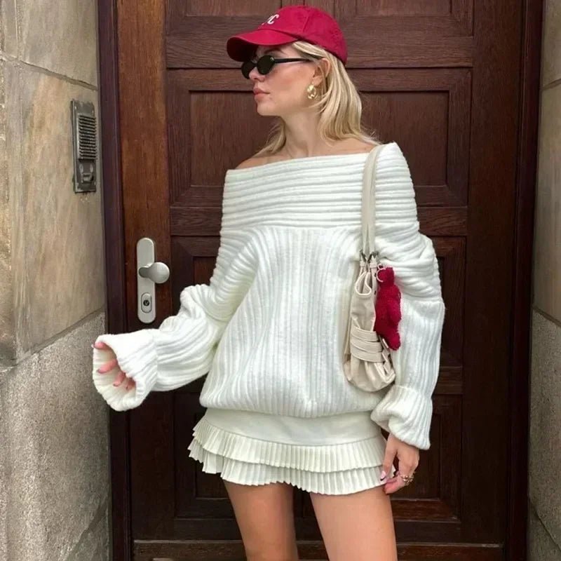 Aelwen stickad tröja med bara axlar