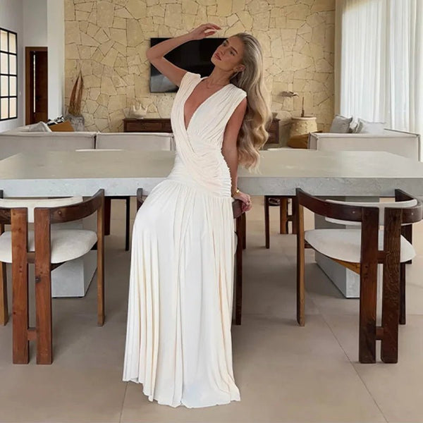Alicias draperade maxiklänning med V-ringning