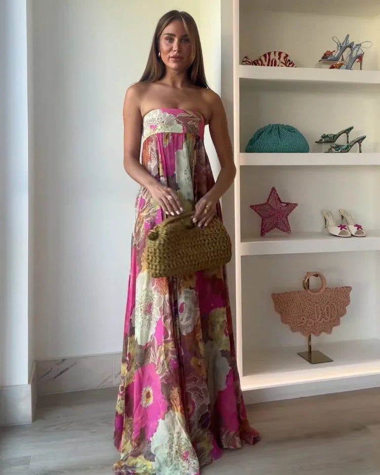 Amaya axelbandslös lång klänning med blommönster
