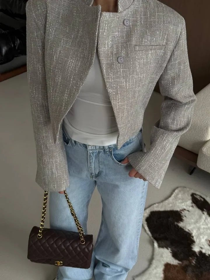 Anneliese Cropped Button-Front Blazer