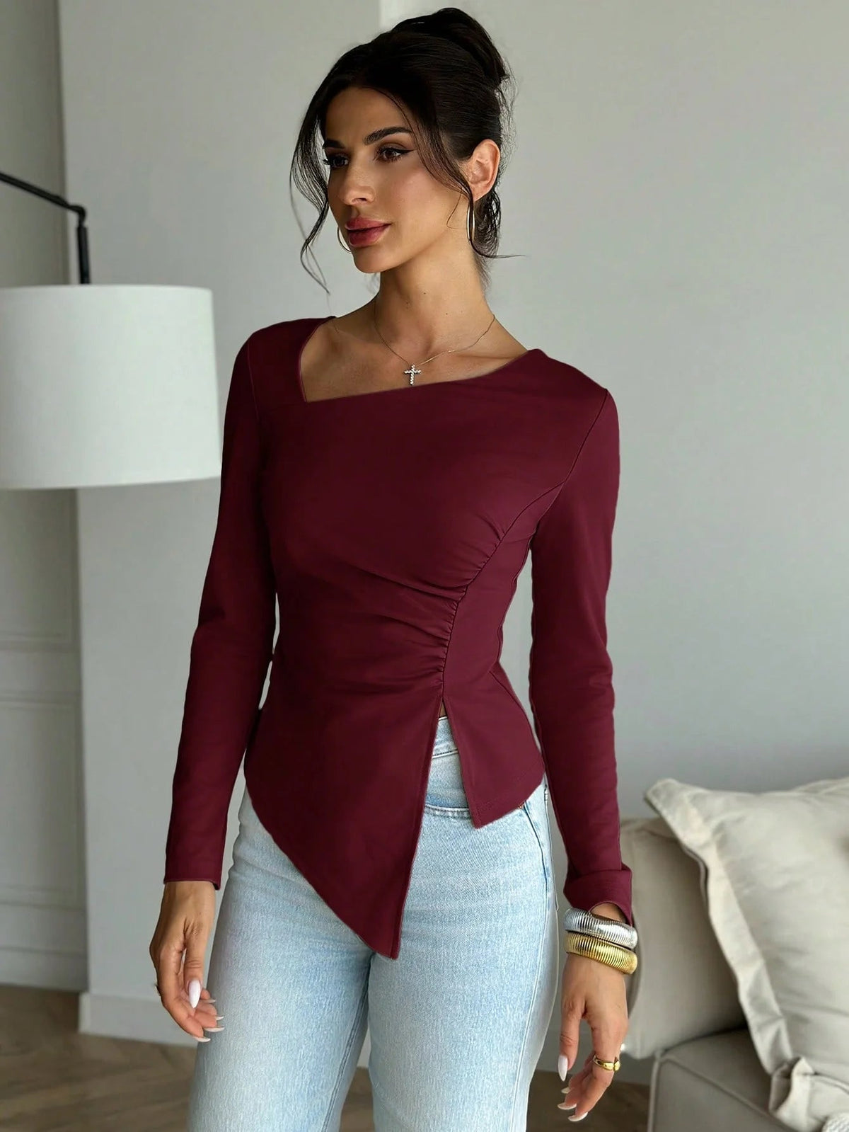 Annie asymmetrisk topp med lång ärm