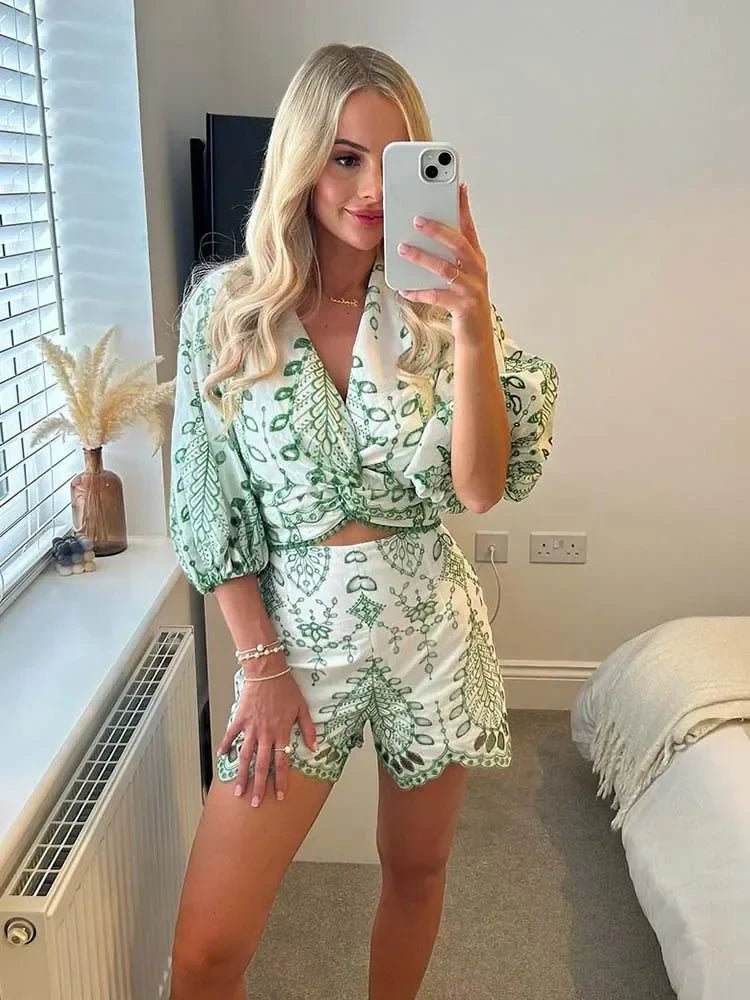 Aoife broderat shortsset