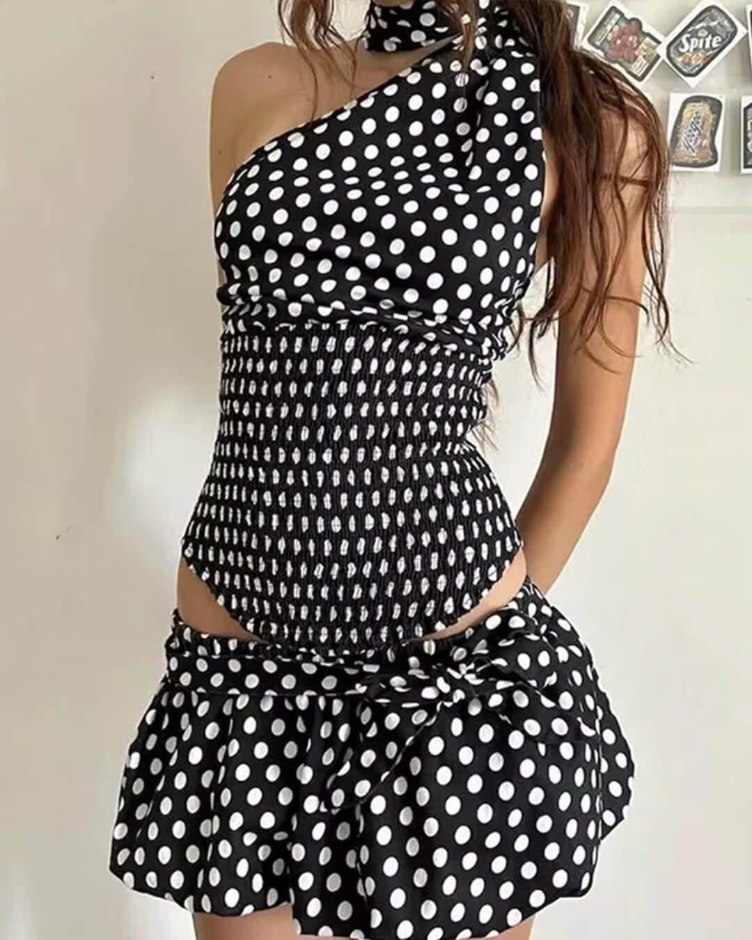 Astrid Polka Dot Elastic Waist Mini Skirt
