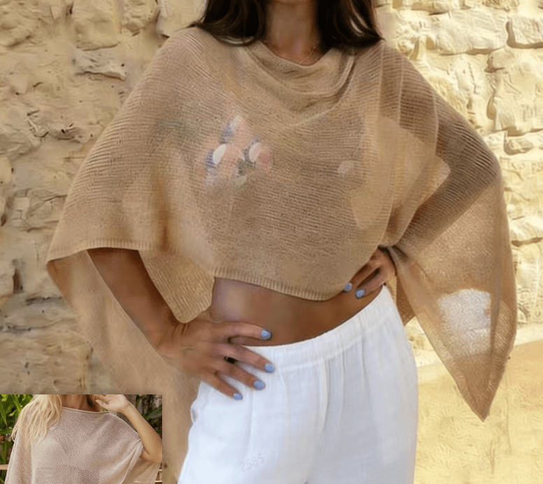 Asymmetrisk genomskinlig ponchotopp