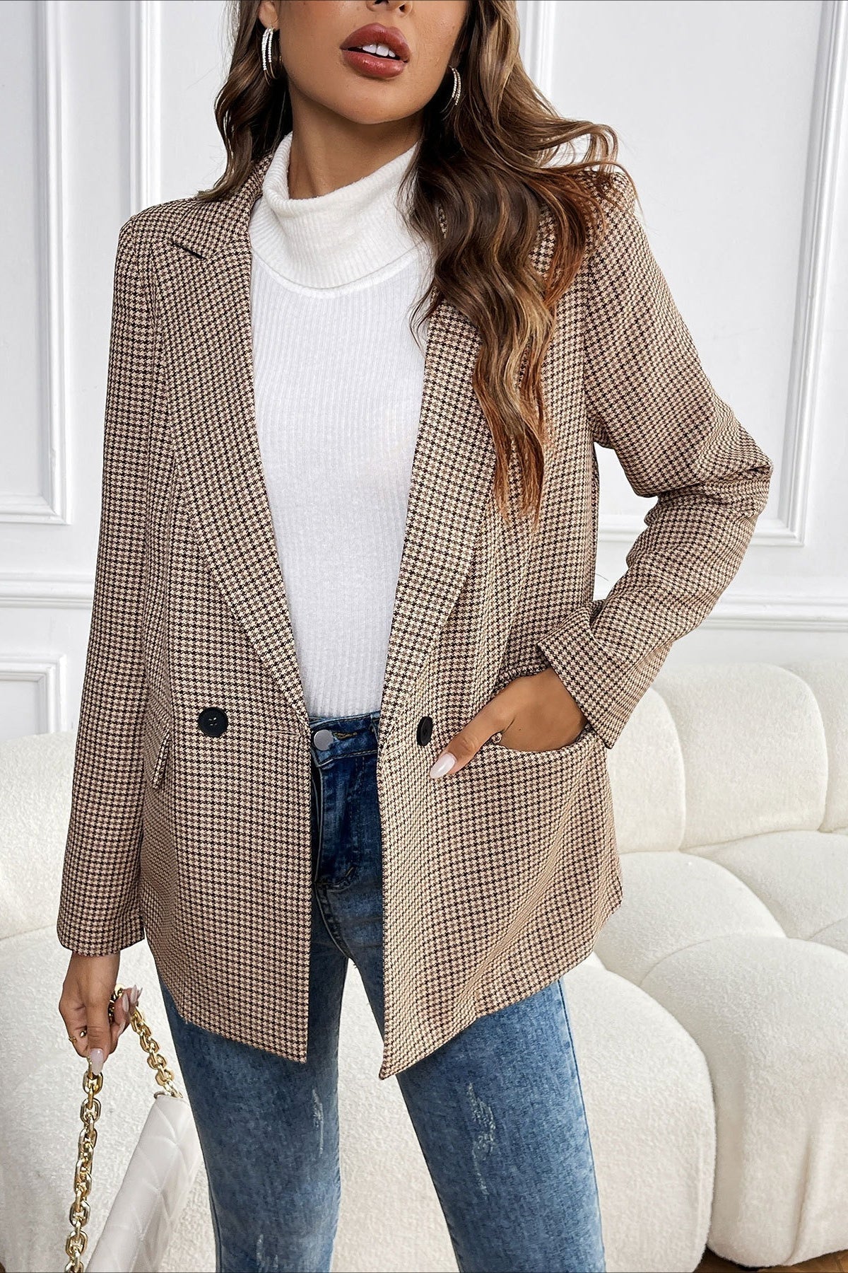 Beatrice vintagekavaj med hundtandsmönster