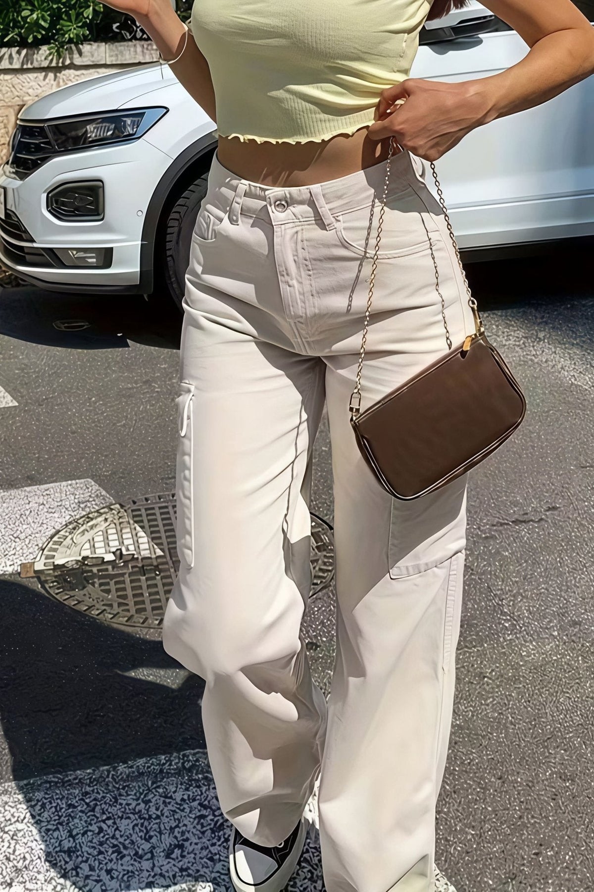 Bianca raka cargobyxor med fickor