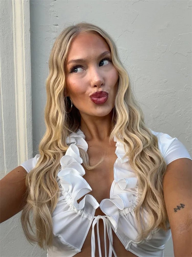 Bianca Ruffled Lace-Up Cropped Tank