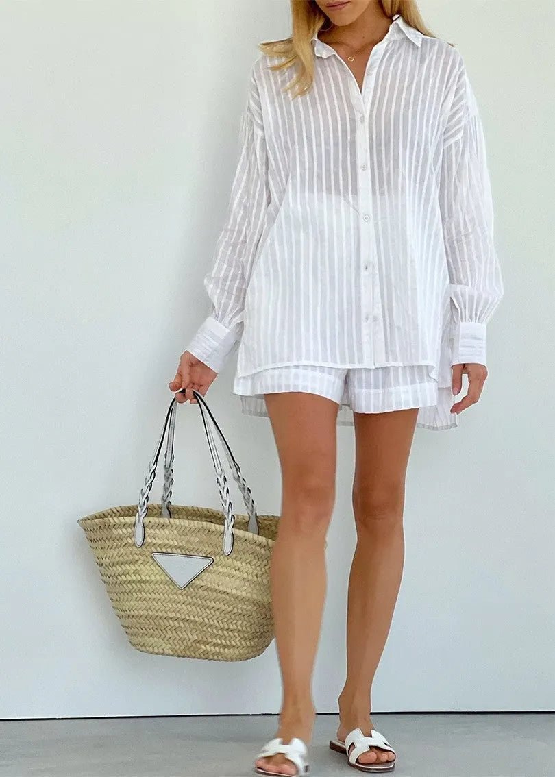 Bridget randigt bomullsset med skjorta och shorts