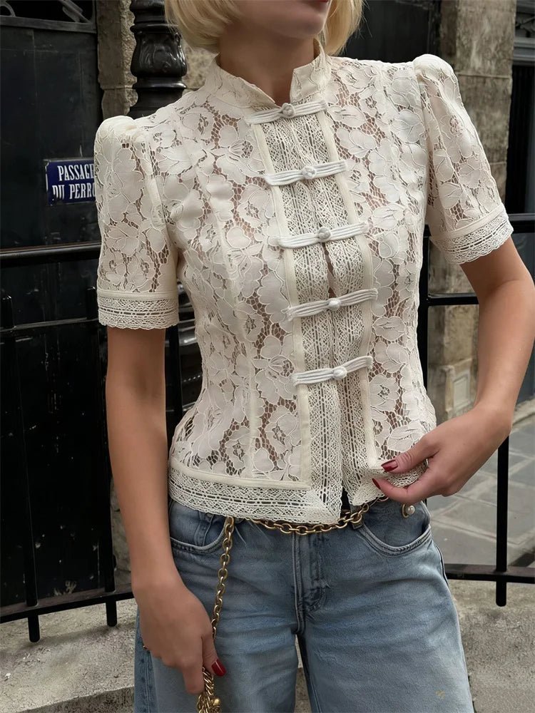 Brielle spetsmönstrad patchworkkofta