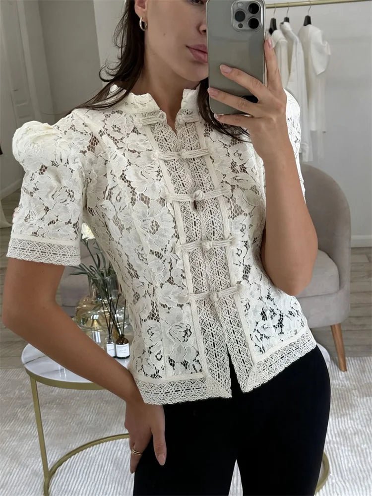 Brielle spetsmönstrad patchworkkofta