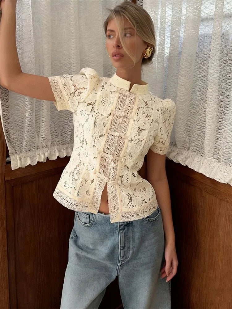 Brielle spetsmönstrad patchworkkofta