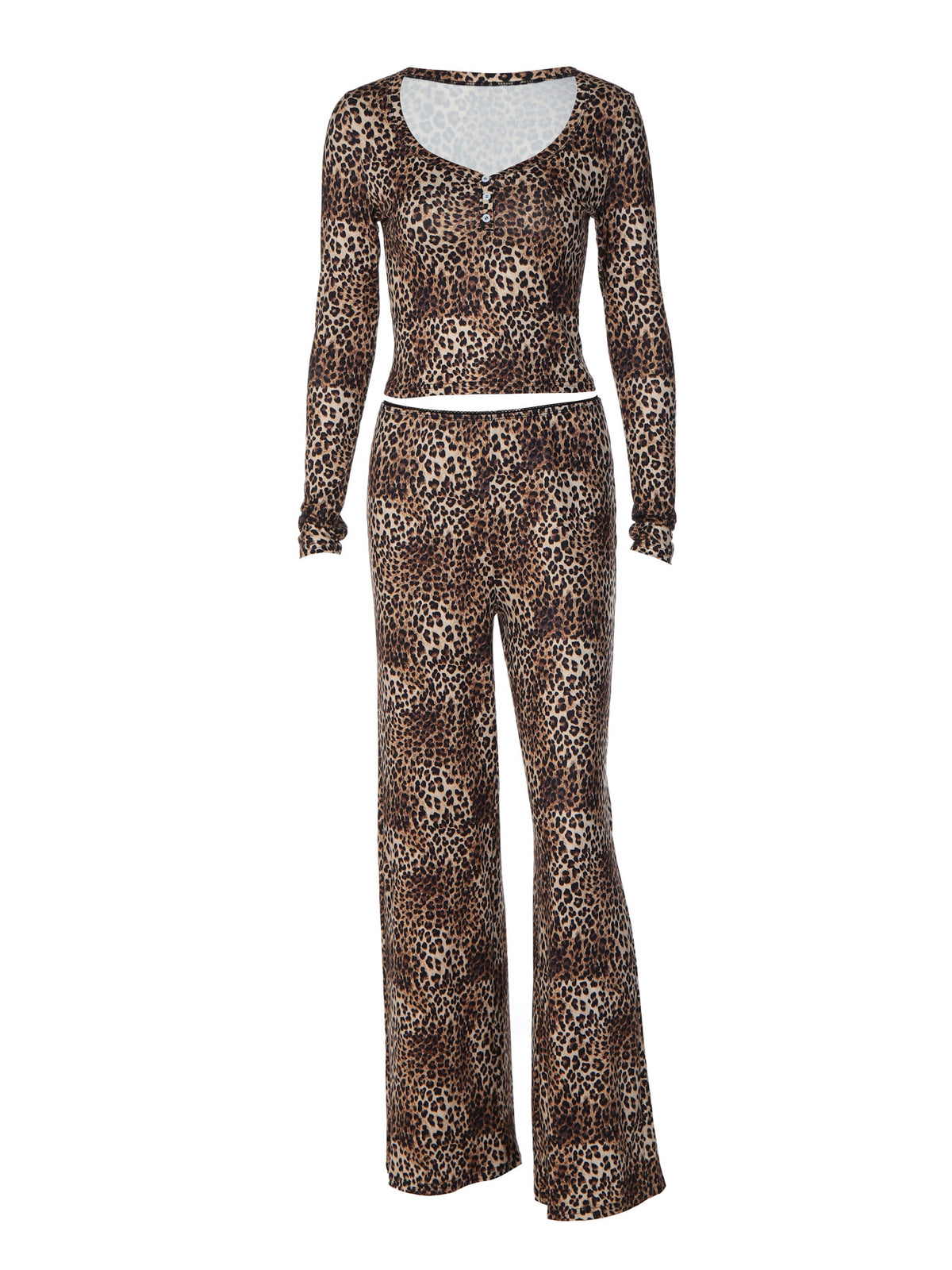 Jade leopardmönstrat set med topp och byxor