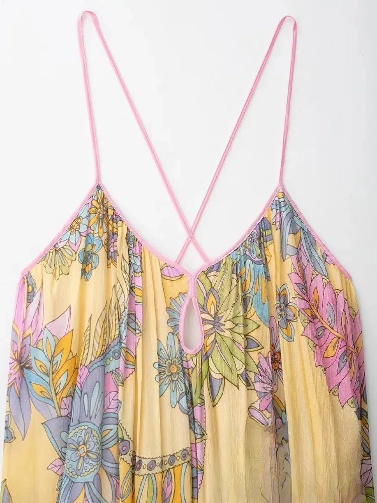 Camille chiffongklänning med blommönster och camisole-design