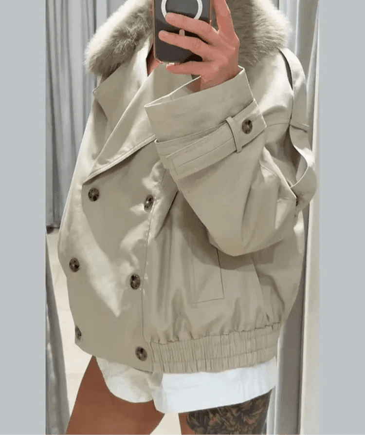 Camille trenchcoat med fuskpäls