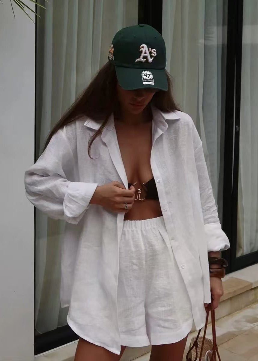 Camille vitt bomullsskjorta- och shorts-set