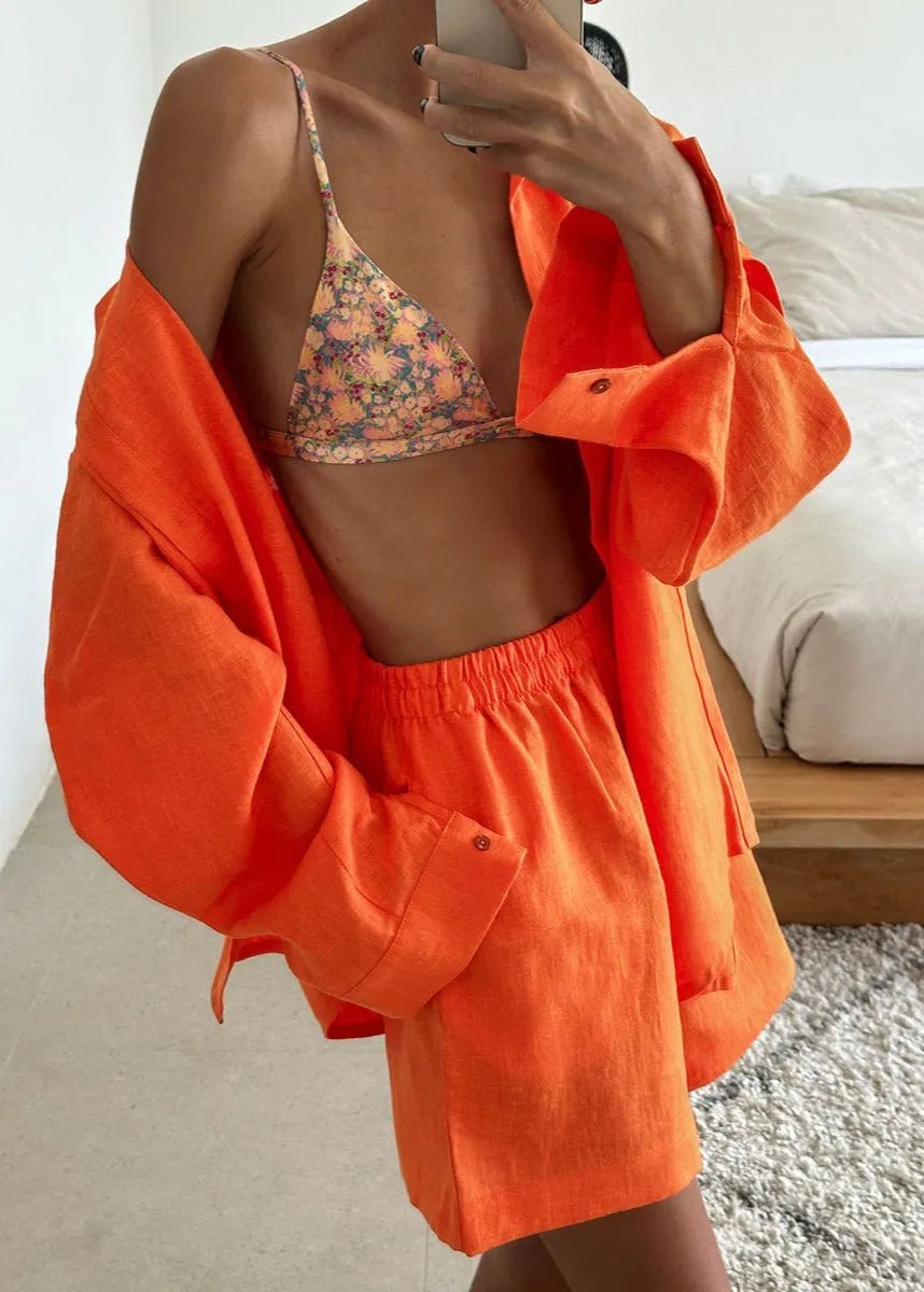 Camille vitt bomullsskjorta- och shorts-set