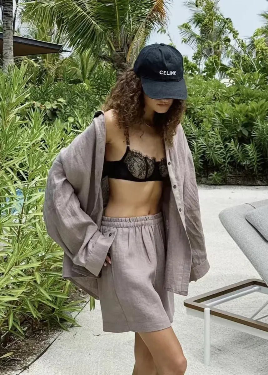 Camille vitt bomullsskjorta- och shorts-set