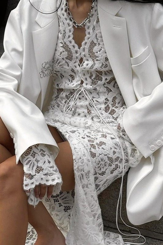 Carla Lace Deep V Long Sleeve Split Maxi Dress