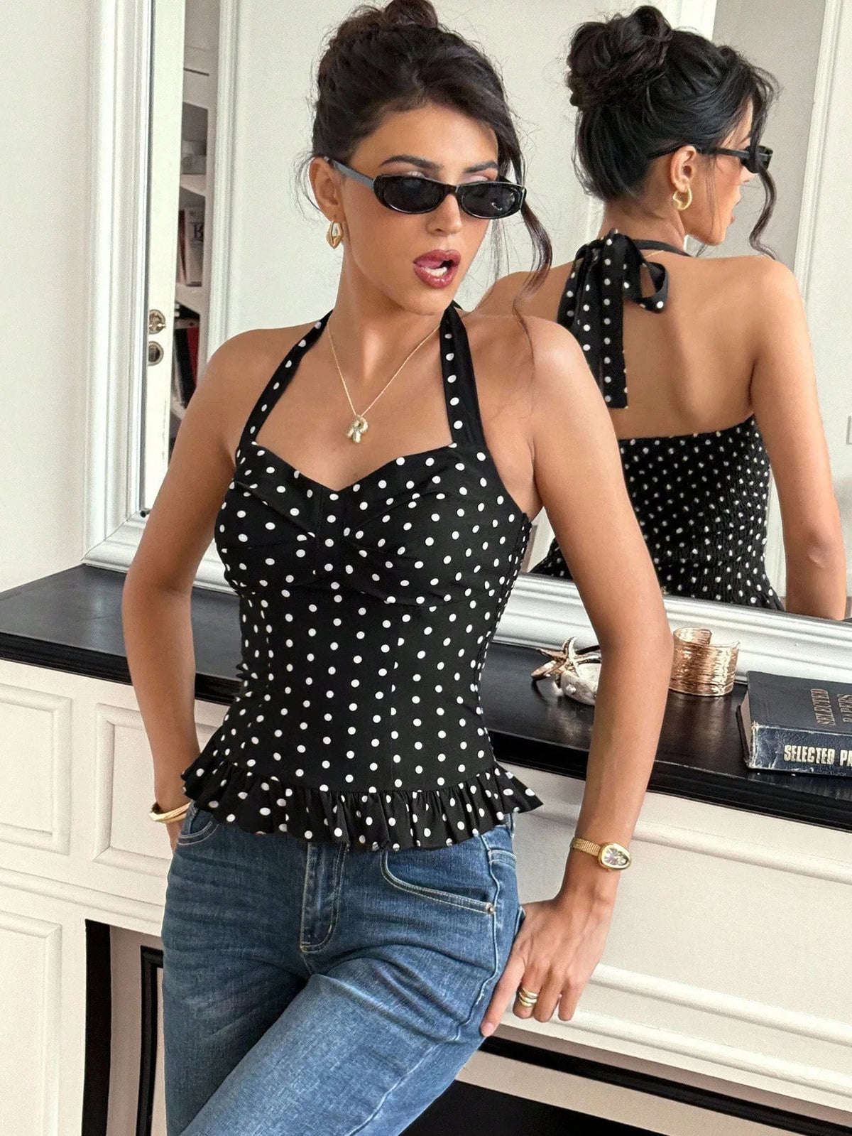 Caryl prickig halterneck-croptop