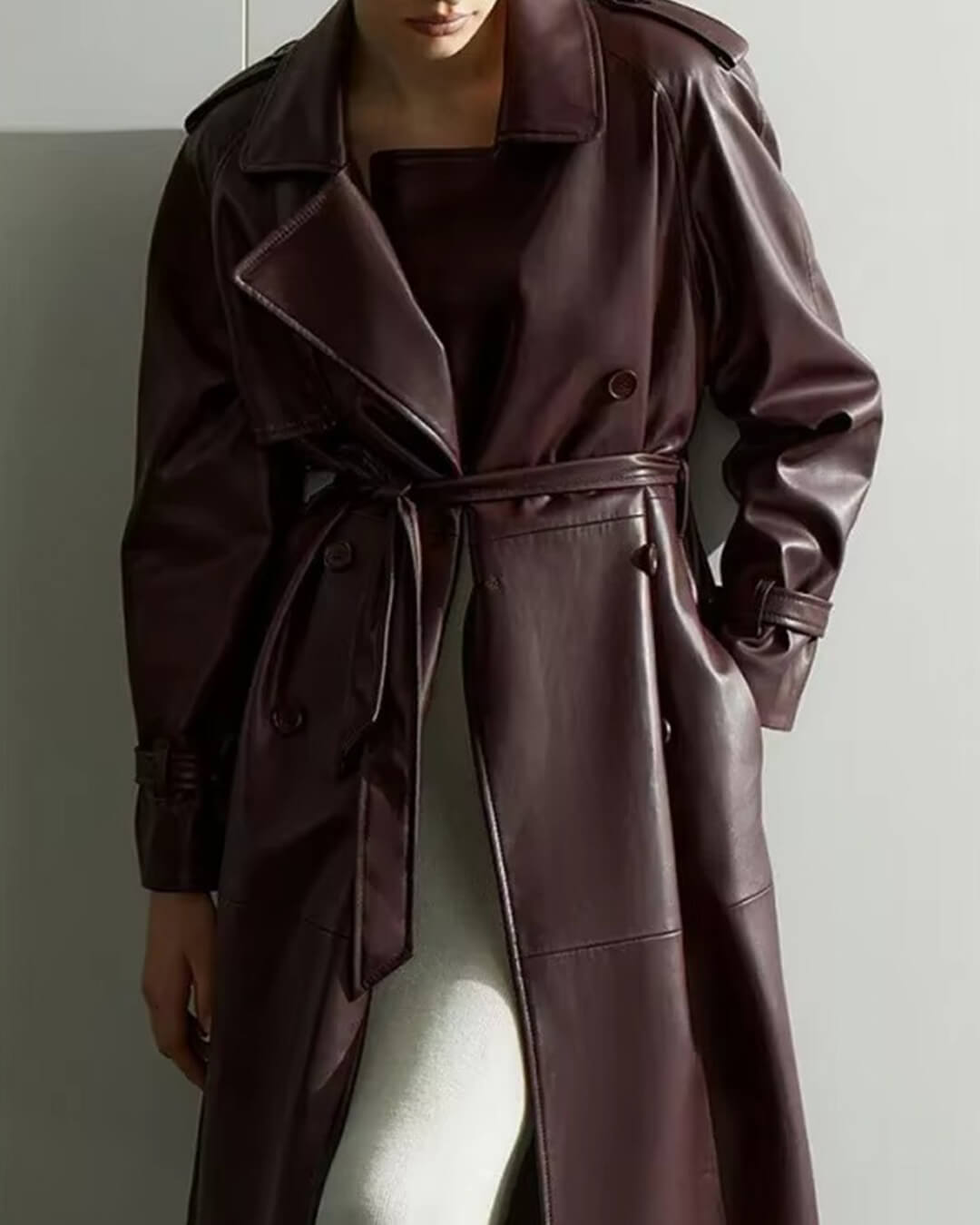 Cassy lång trenchcoat i konstläder