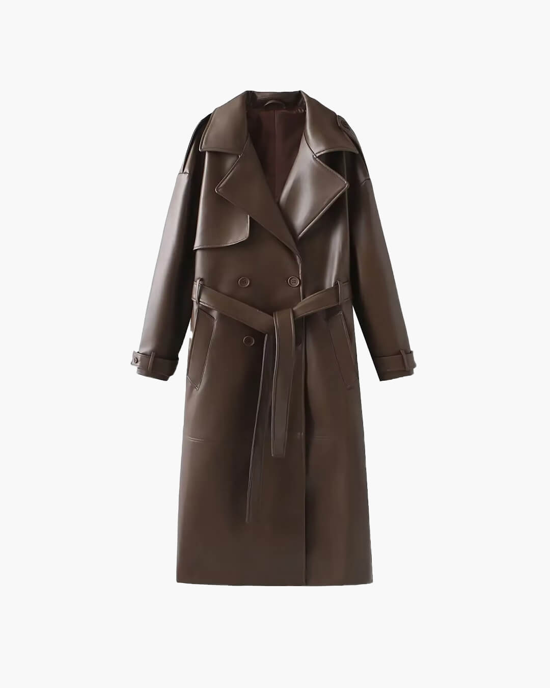 Cassy lång trenchcoat i konstläder