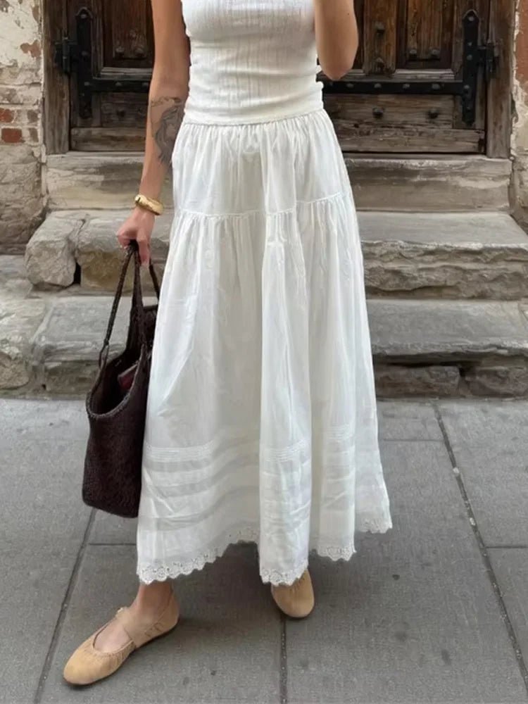 Celeste lång spetskjol med hög midja