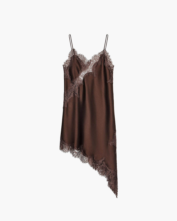 Chiara asymmetrisk midiklänning i satin med spets
