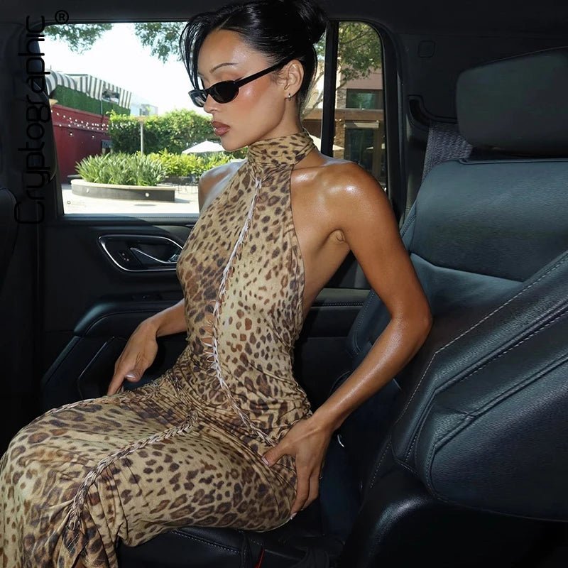Cindy Leopard Halter Neck Maxi Dress
