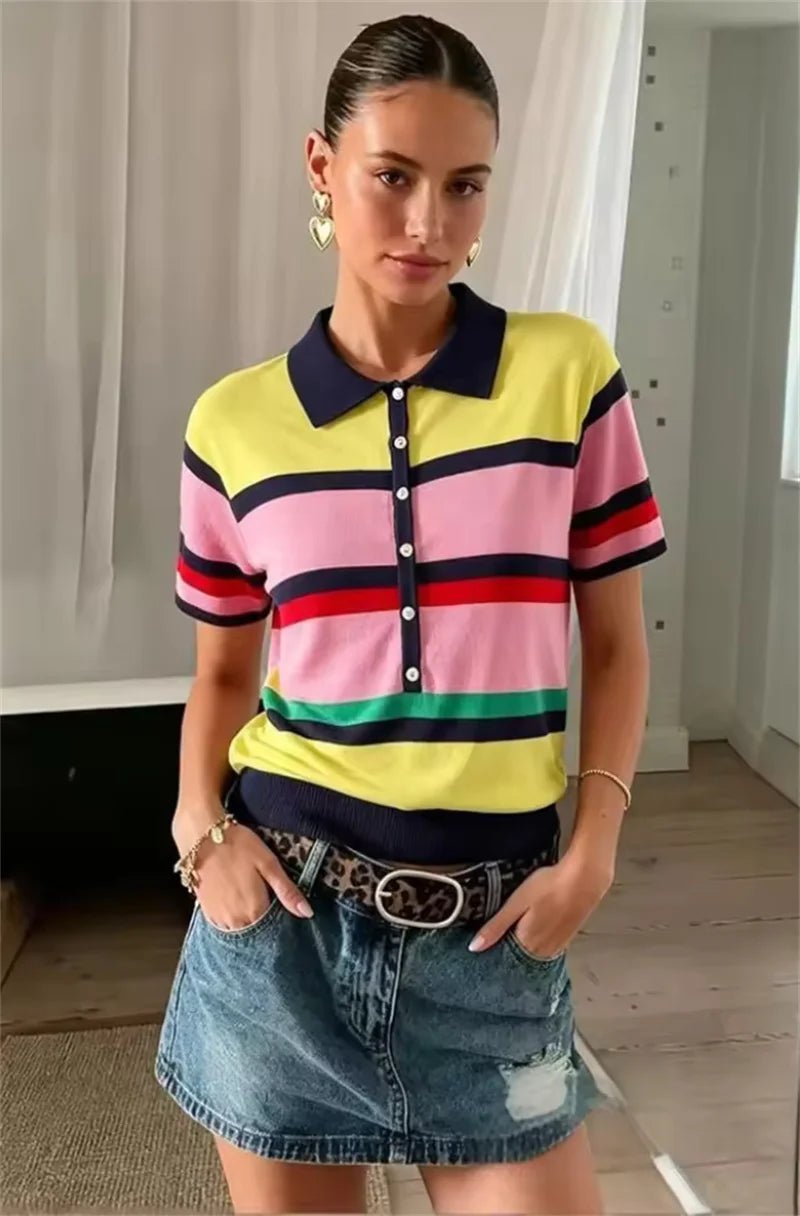 Claudia stickad pikétröja med färgblock