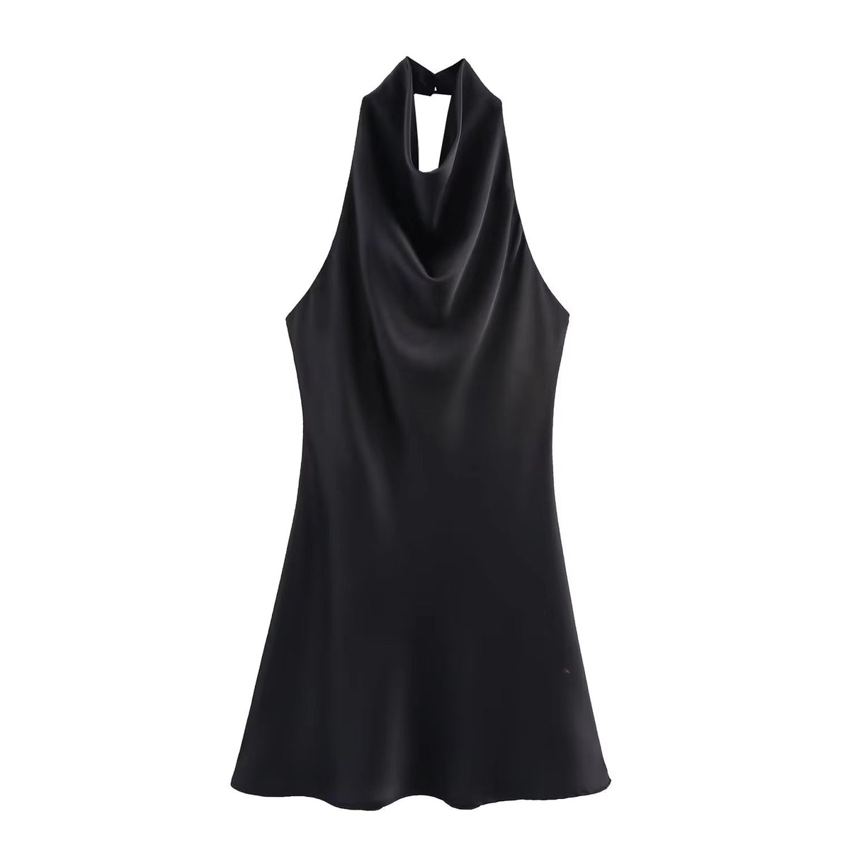 Colleen draperad satinklänning med halterneck och minilängd