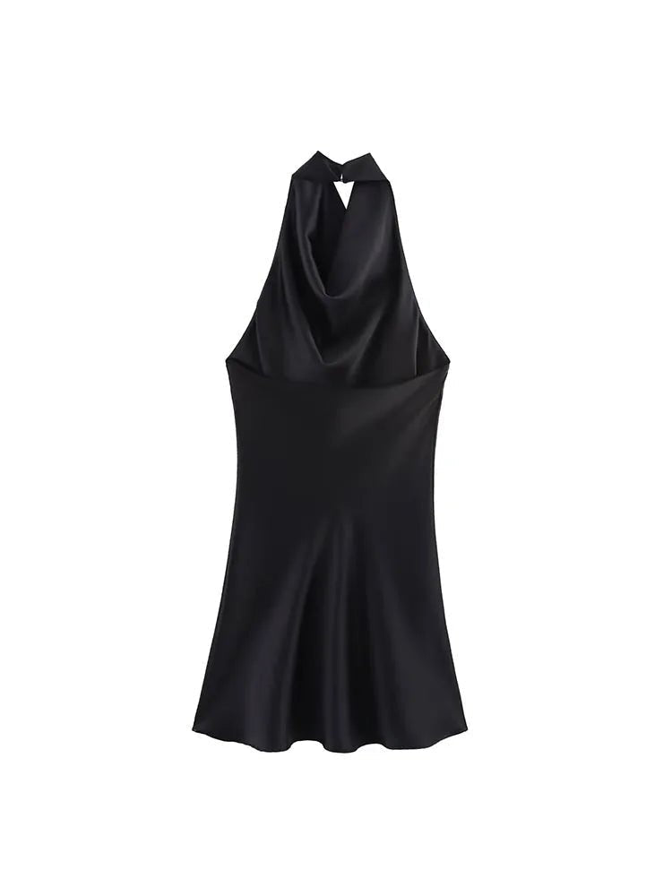 Colleen draperad satinklänning med halterneck och minilängd