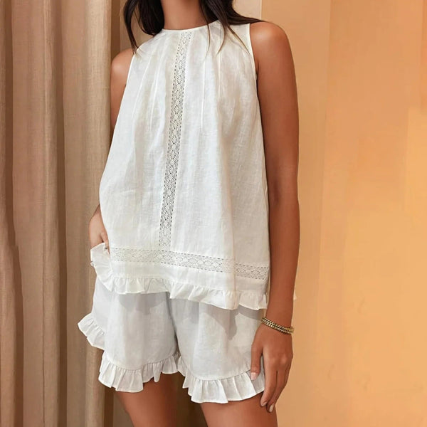 Dahlia ärmlöst shortsset med volangkant