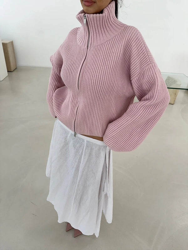 Daniela oversized ribbstickad tröja med dragkedja