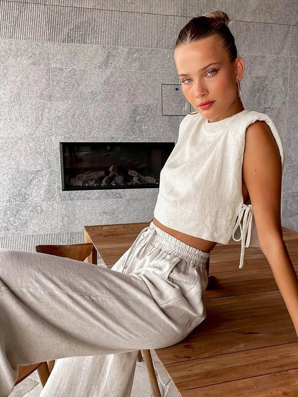 Delfina Linen Crop Top Two Piece Set