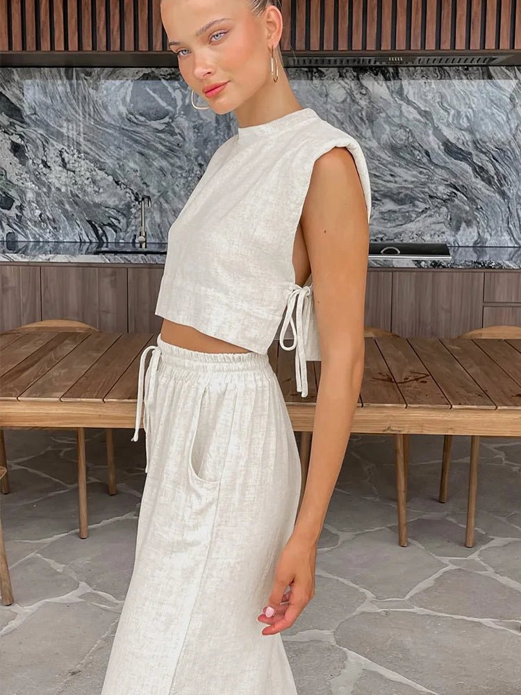 Delfina tvådelat set i linne med kort topp