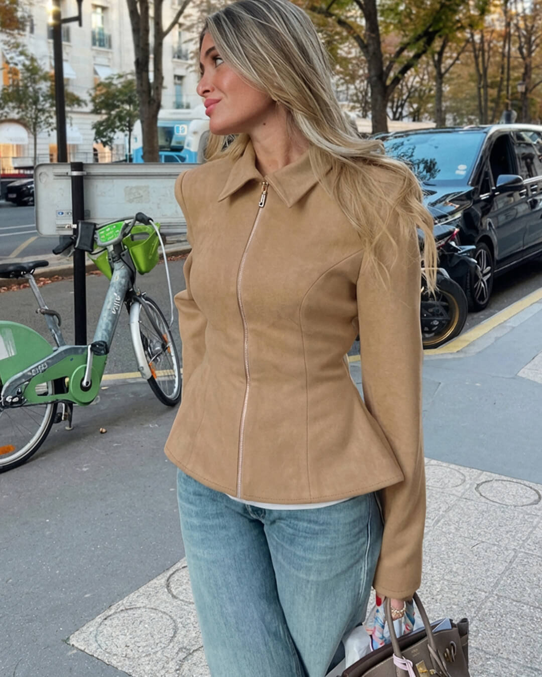 Ella jacka i imiterad mocka