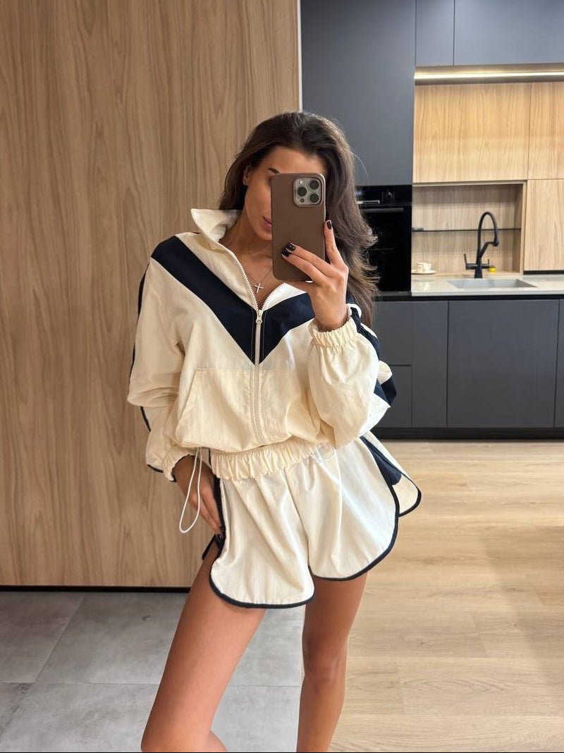 Ellen vindjacka och shorts med chevronmönster