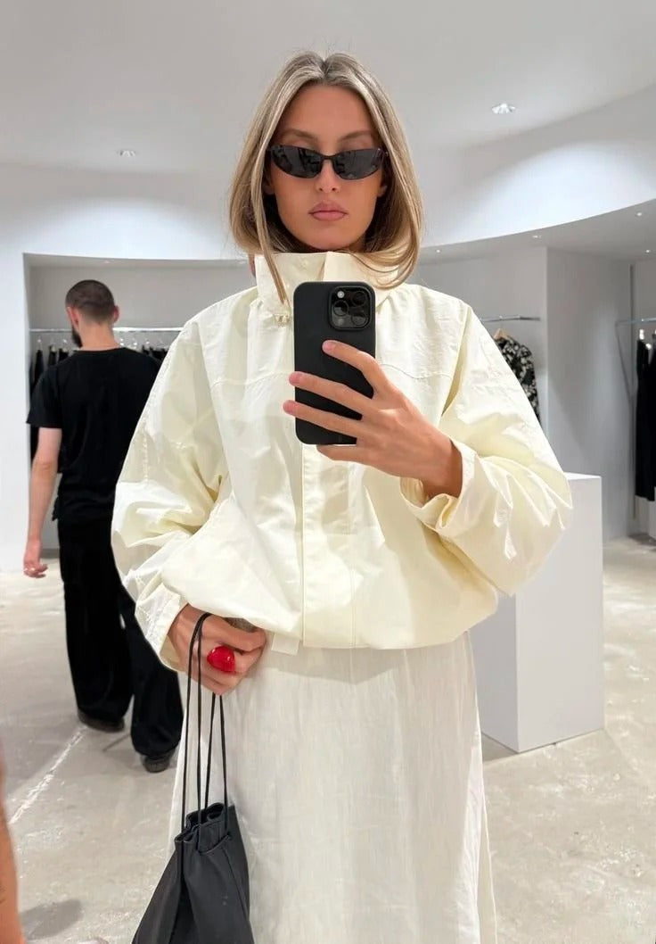Erica vindjacka i trikå med funnel neck