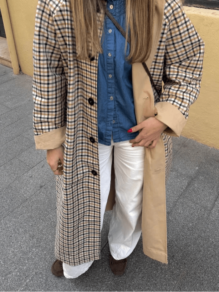 Florence vändbar lång kappa med rutmönster