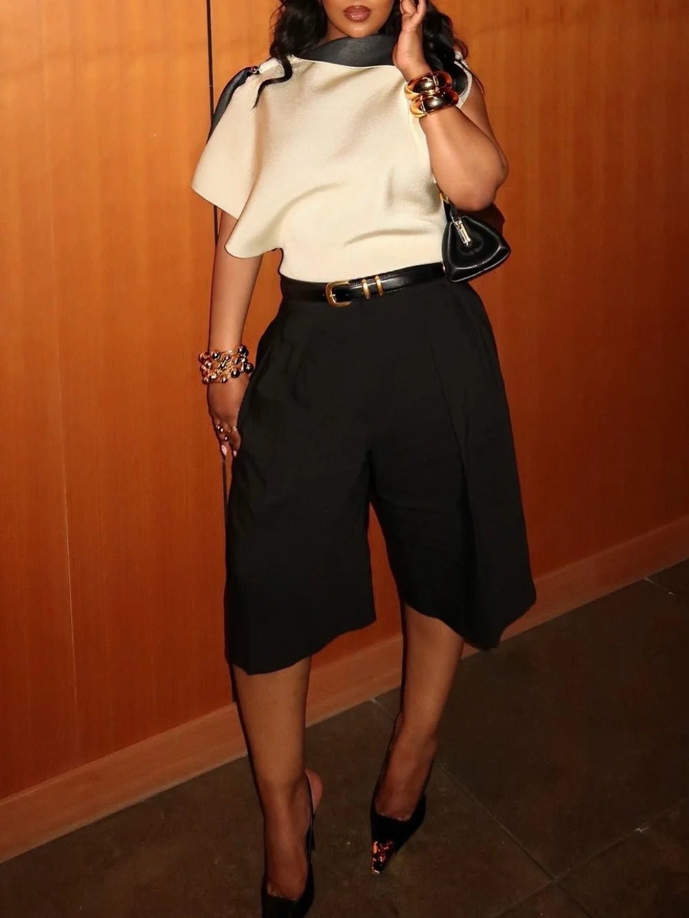 Florentine bermudashorts med hög midja och bälte