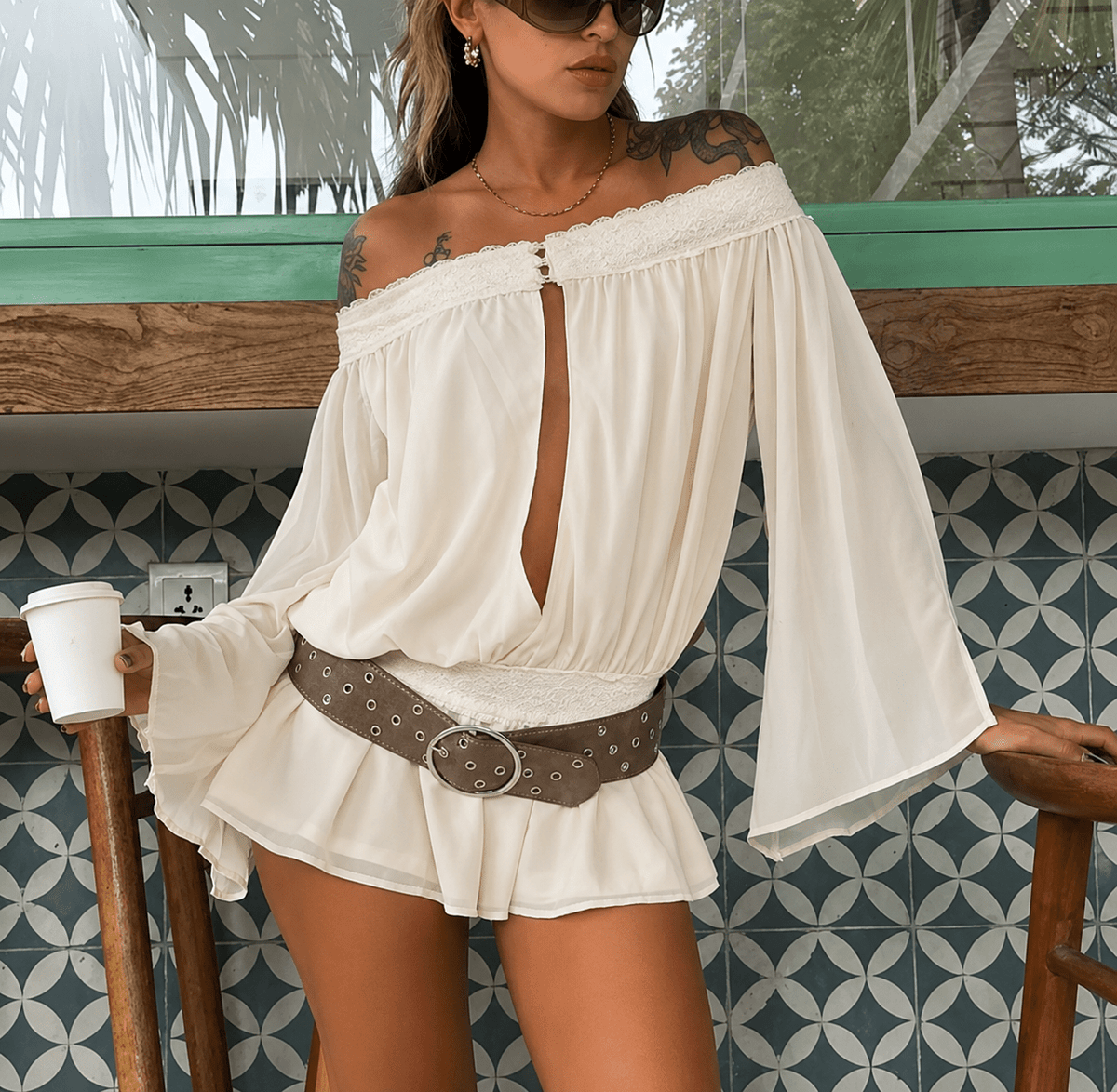 Franziska chiffongjumpsuit med bara axlar