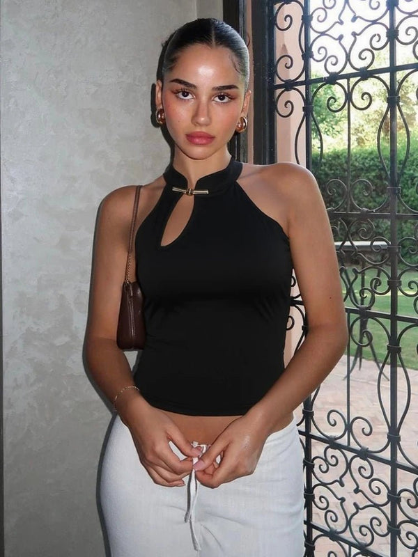 Gerda Cut-Out Halter Neck Crop Top
