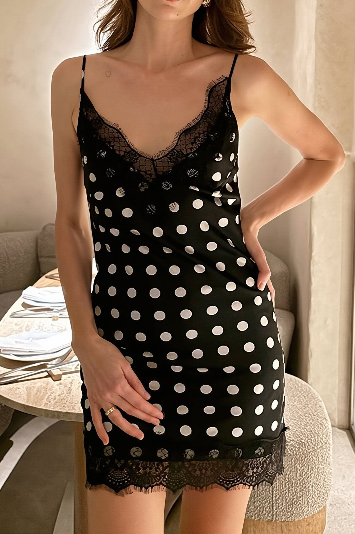 Gloria Polka Dot Lace Cami Dress
