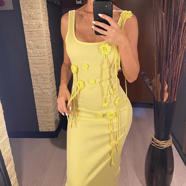 Hanna Knitted Floral Embroidered Midi Dress