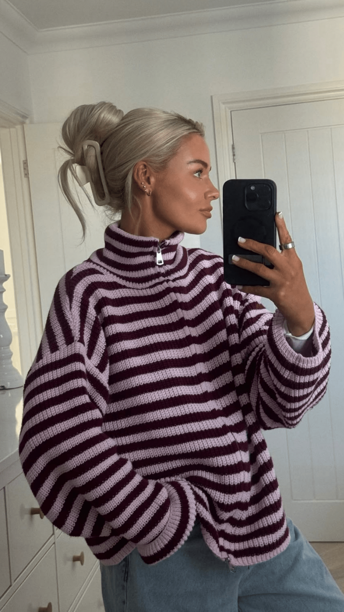 Hanna randig stickad tröja med hög krage